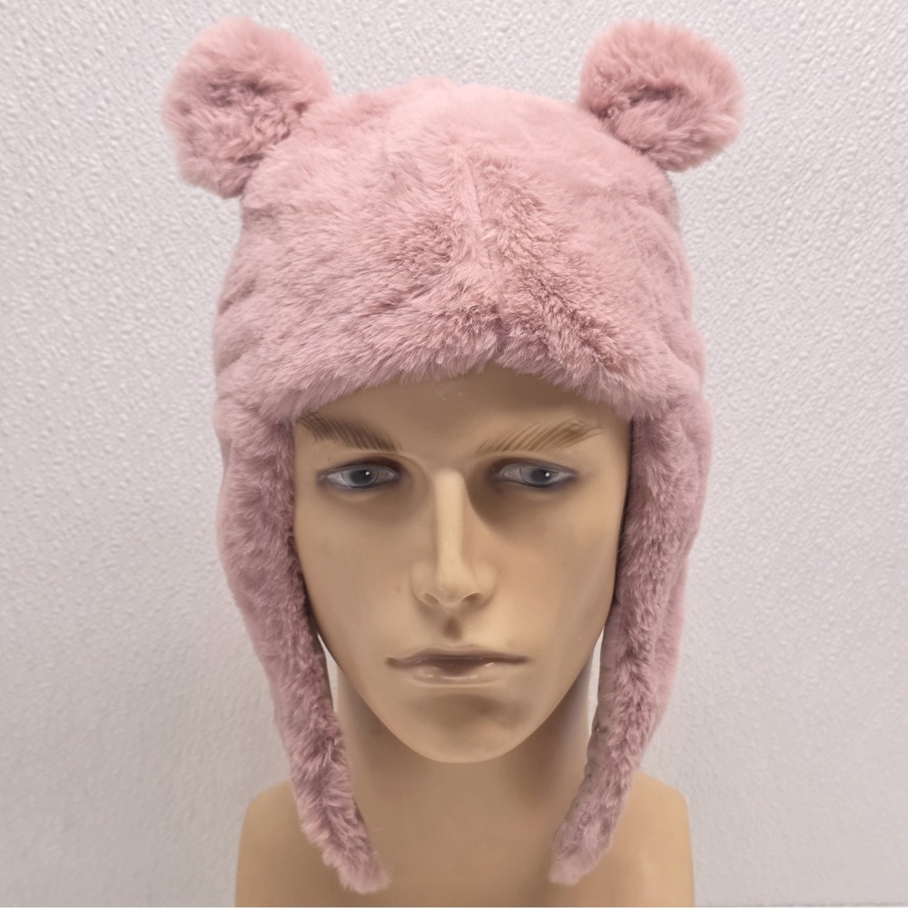 Zara Cozy Chic Toddler Girls Cotton Lined Baby Pink Soft Fluffy Bear Ears Hat